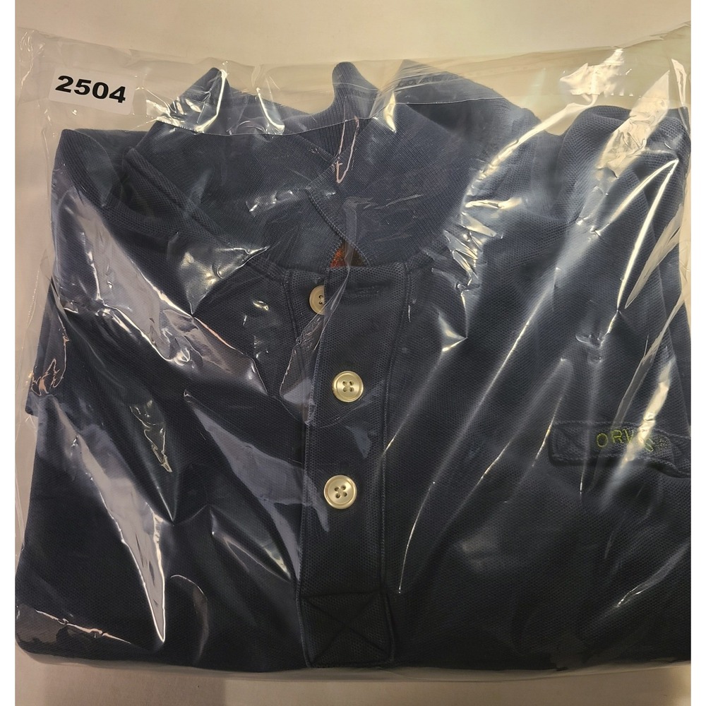 Orvis Men's XXL Short Sleeve Polo Shirt Navy Blue Orange Contrast Pique Knit - Picture 14 of 14